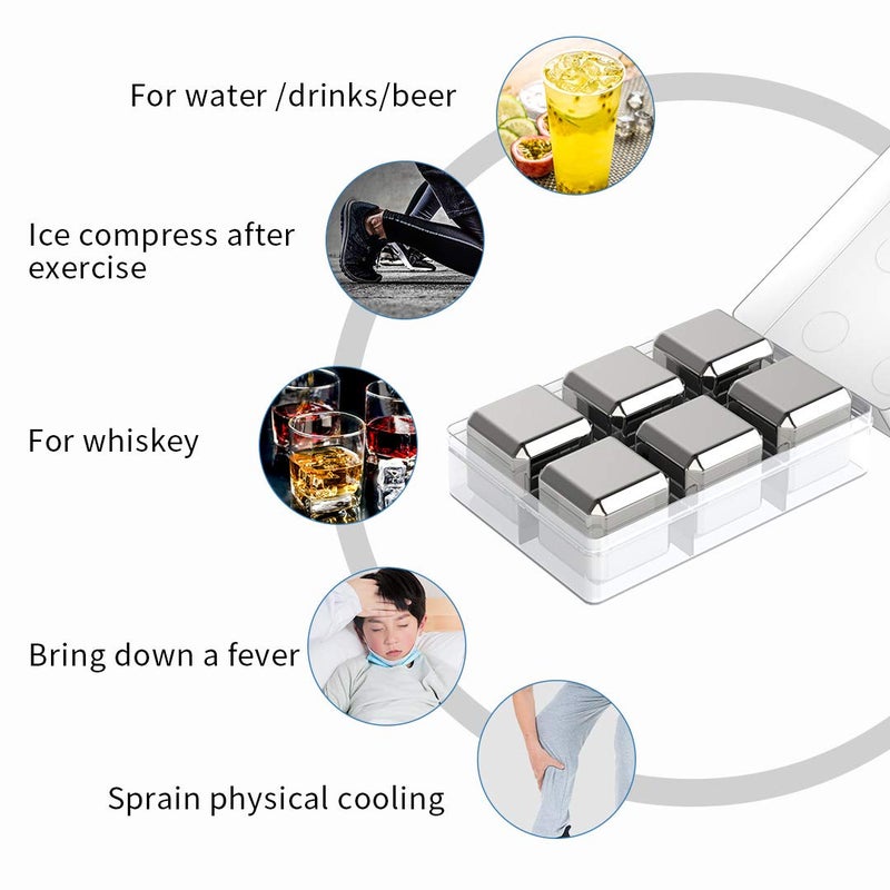 MEICHU Whiskey Stones 8 Pack, Metal Reusable Ice Cubes, Stainless Steel Ice Cubes, Suitable for Whiskey, Vodka, Liqueurs, Wine, Beverage Juice or Soda - Image 4